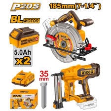 Cordless 20V circular saw 7.25" + brad nailer 35mm + 2 Battery
